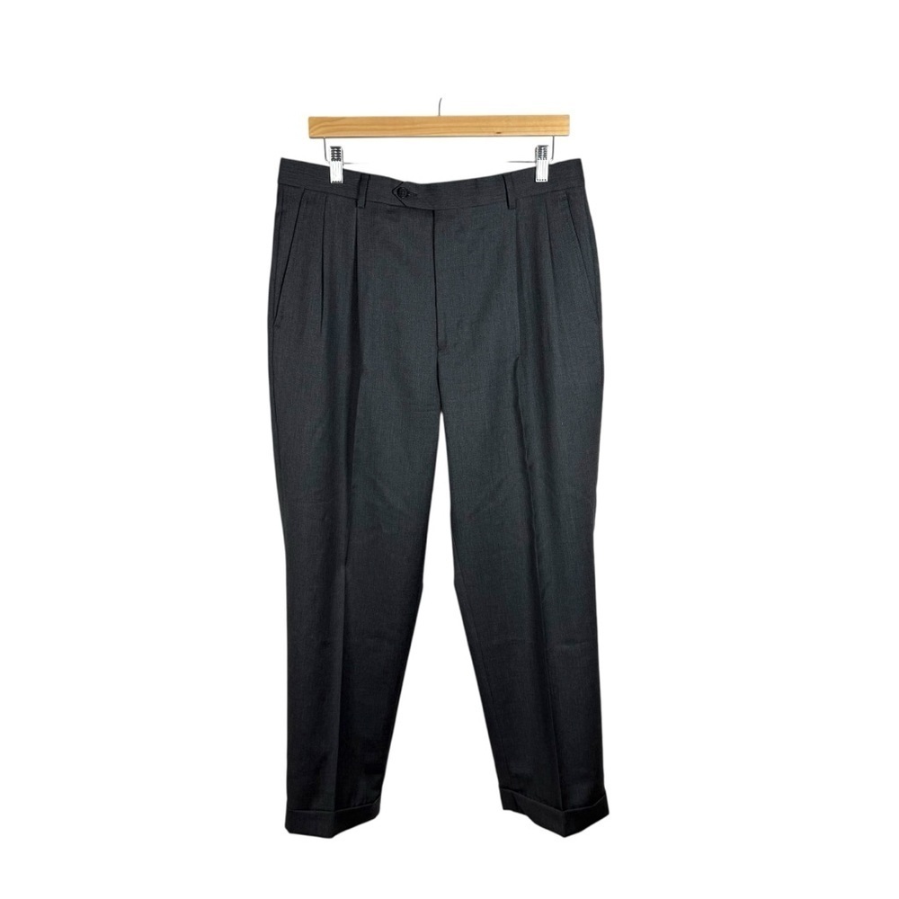 Woolmark Men’s Classic Pleated Wool Dress Pants in Grey Size 34
